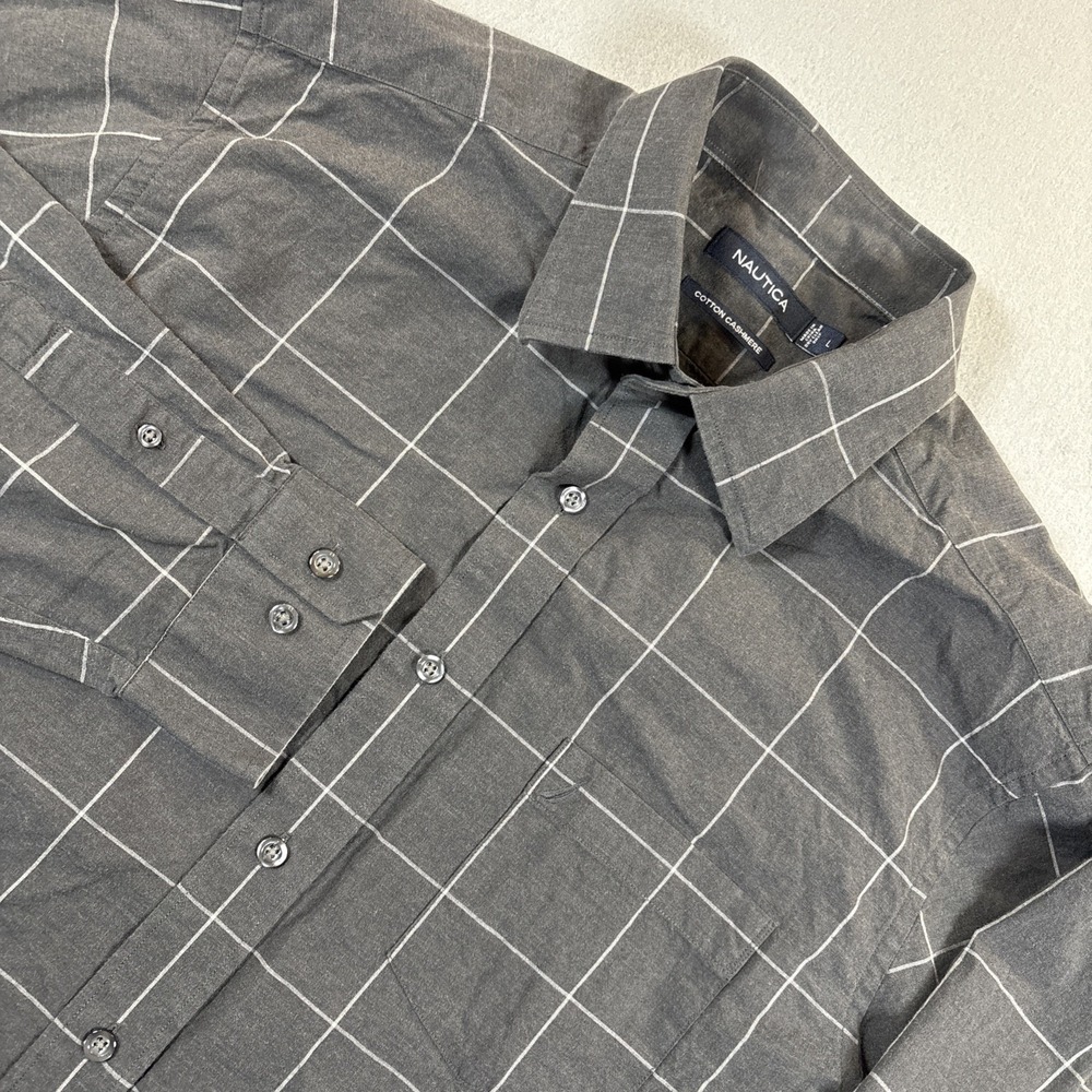 Nautica Cotton Cashmere Button Down Shirt Large Gray Business Casual Soft